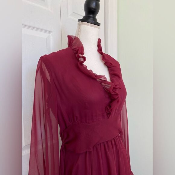 B. Altman 60s/70s Burgundy Hostess Maxi Dress - Picture 2 of 13